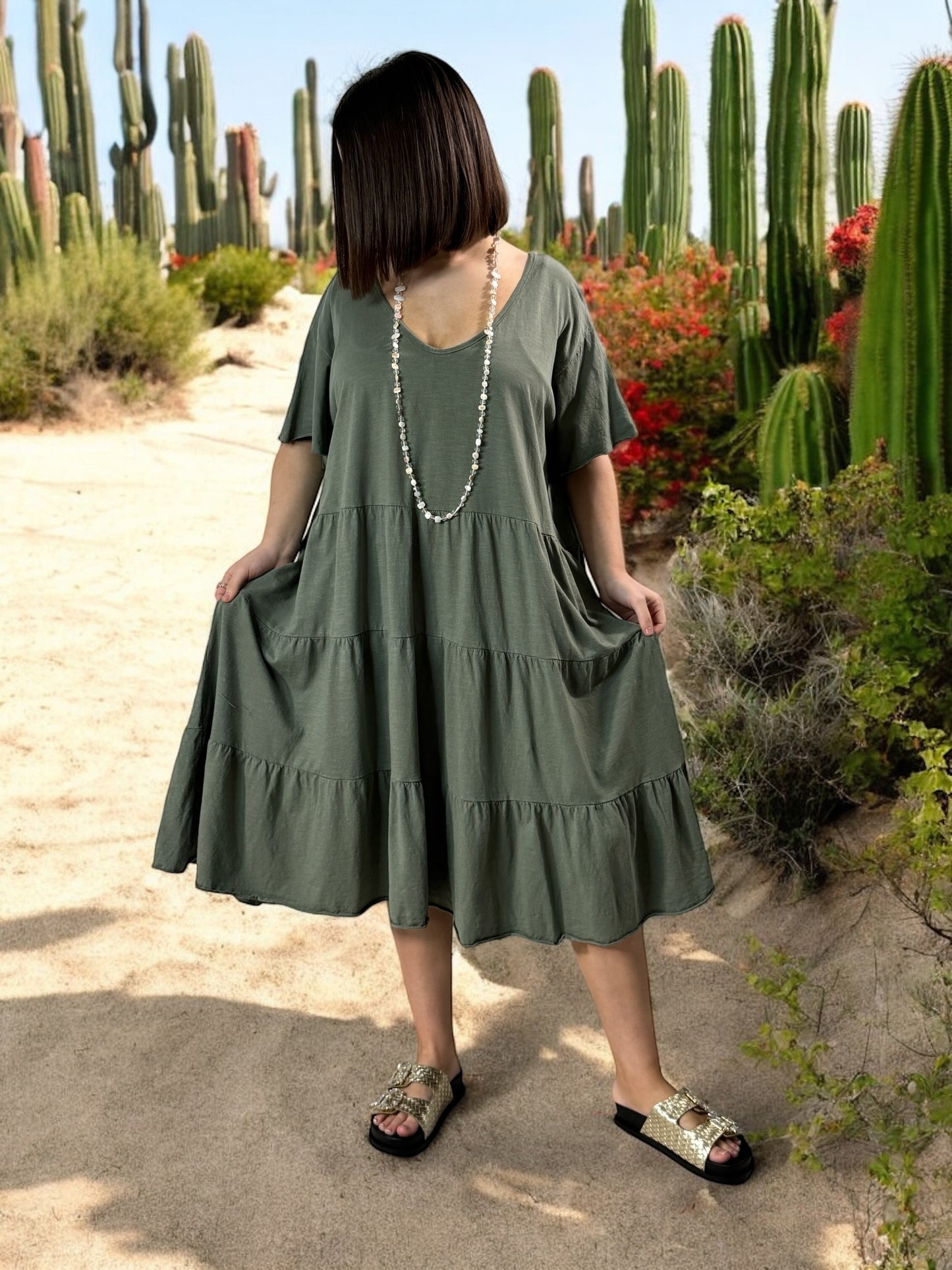 ELSA - ROBE KAKI OVERSIZE JUSQU'A LA TAILLE 56