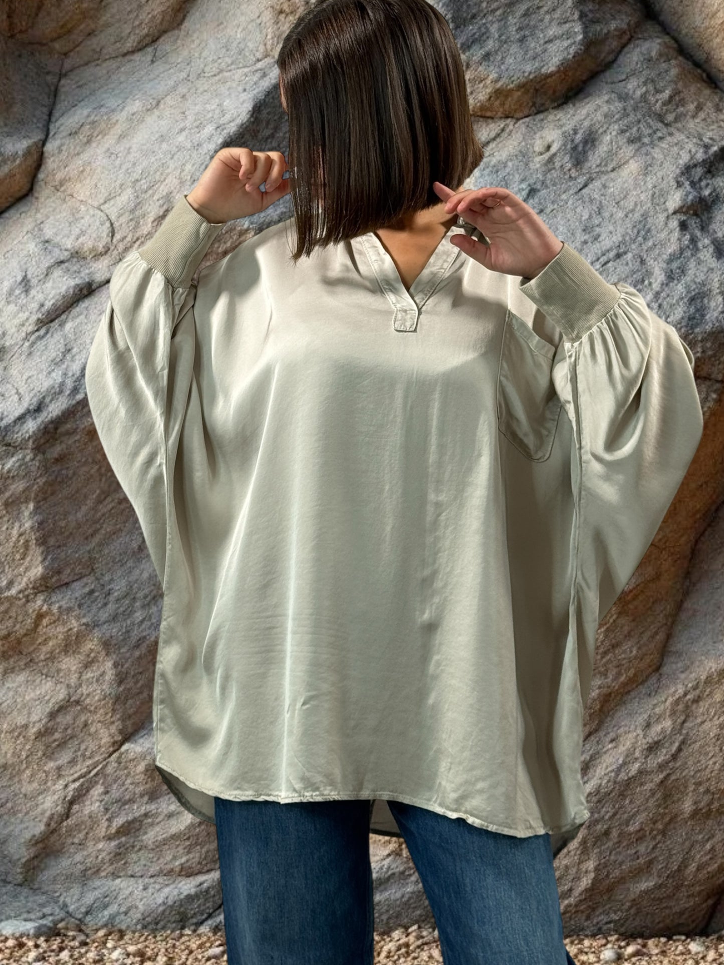 MONICA - TUNIQUE BLANC CASSE OVERSIZE ASPECT SOIE JUSQU'A LA TAILLE 56