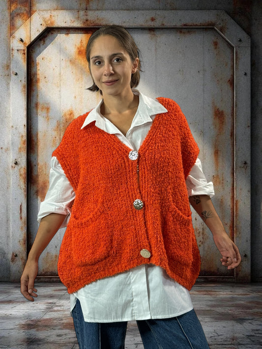 NICO - GILET ORANGE SANS MANCHES 2 POCHES JUSQU'A LA TAILLE 56