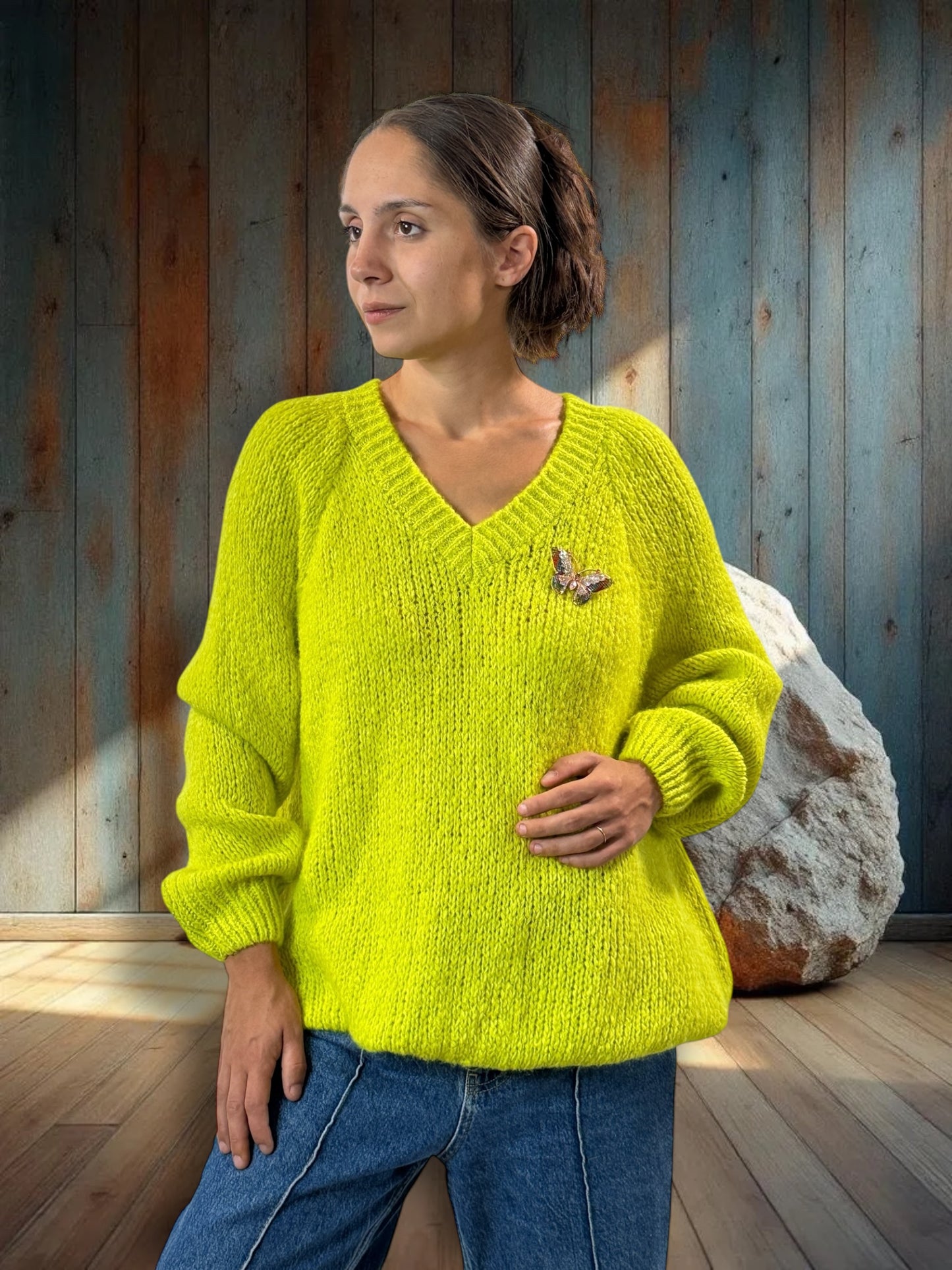 MATTEO - PULL VERT AVEC MOHAIR JUSQU'A LA TAILLE 54