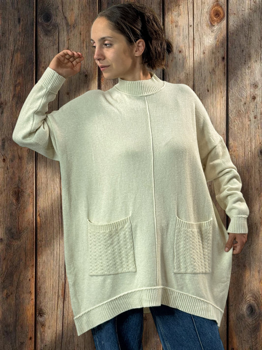 PATOU - PULL BEIGE 2 POCHES JUSQU'A LA TAILLE 54