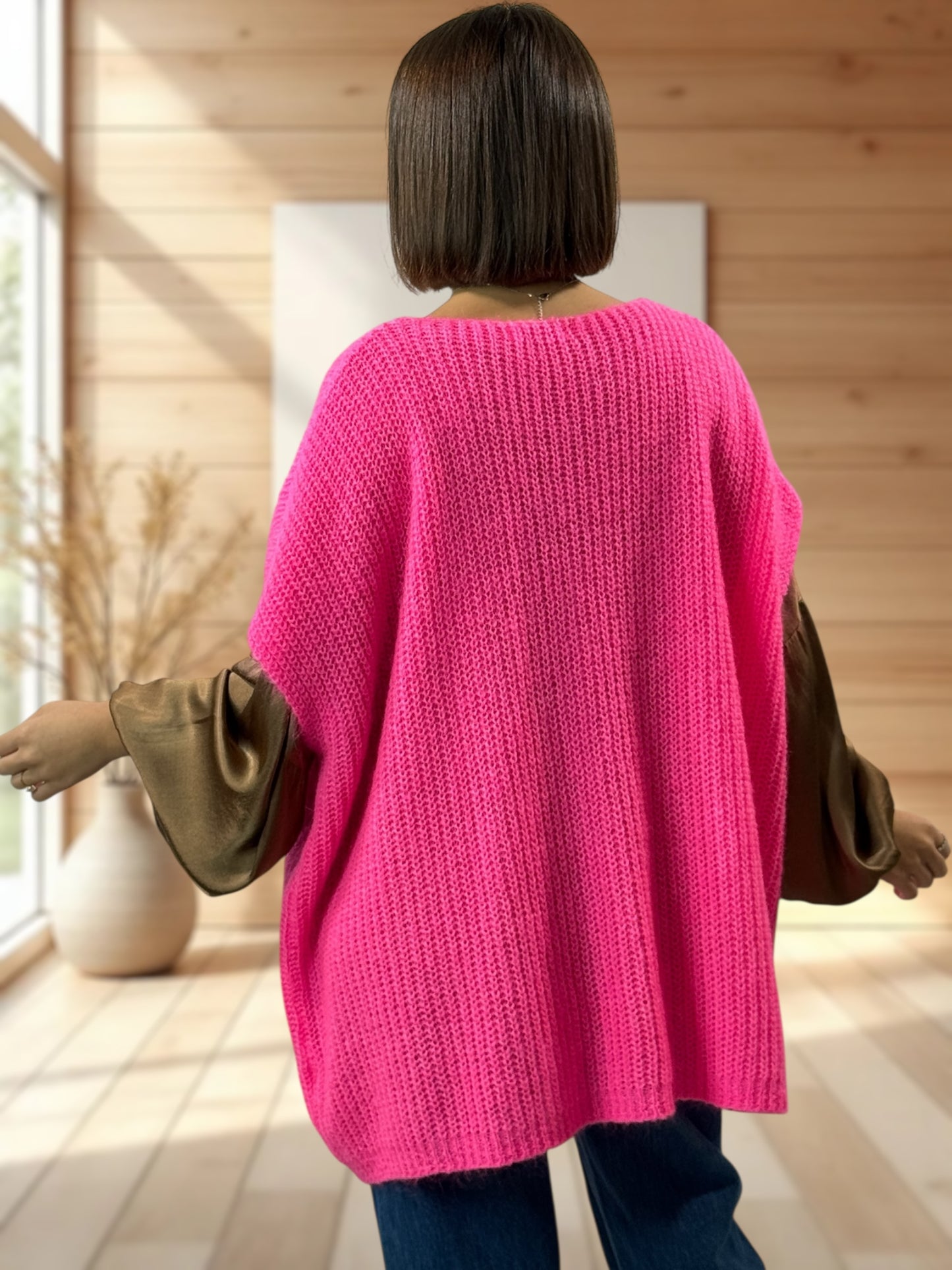 ENZO - PULL FUCHSIA OVERSIZE JUSQU'A LA TAILLE 56