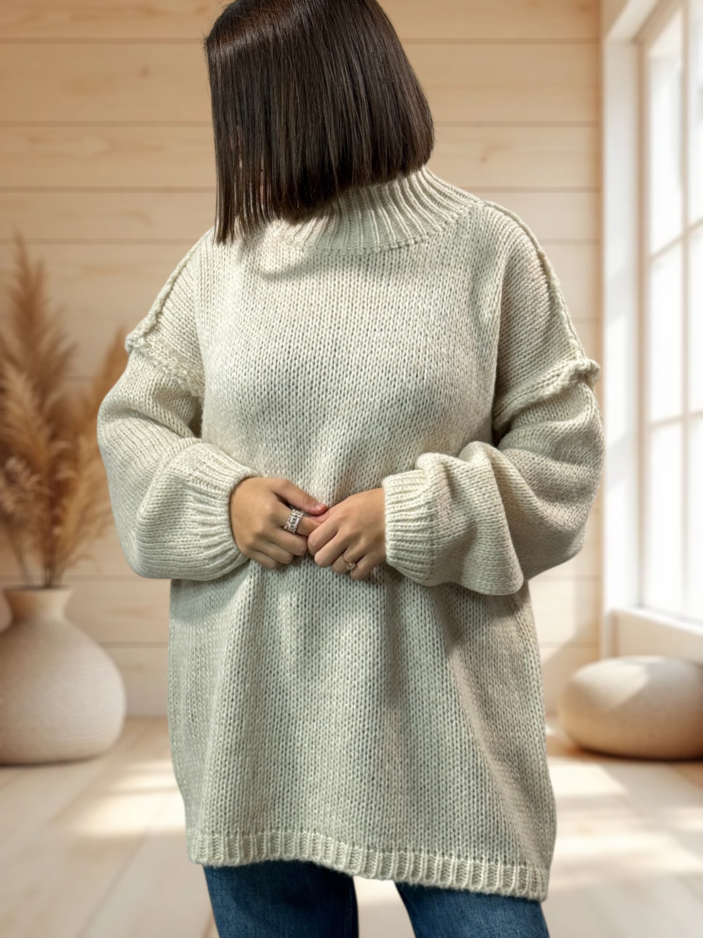 NATHY - PULL OVERSIZE BEIGE JUSQU'A LA TAILLE 54