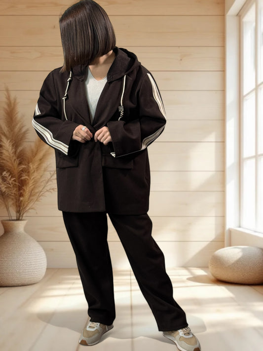 ALEX - PANTALON MARRON A CHEVRONS JUSQU'A LA TAILLE 52