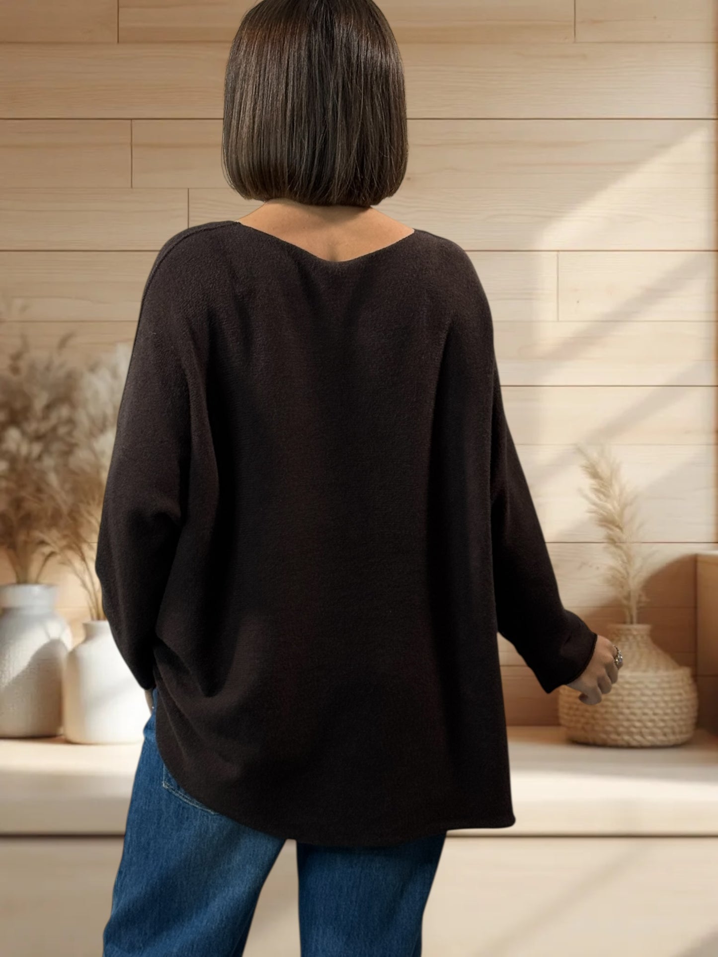 ORLANE - PULL OVERSIZE MARRON JUSQU'A LA TAILLE 54