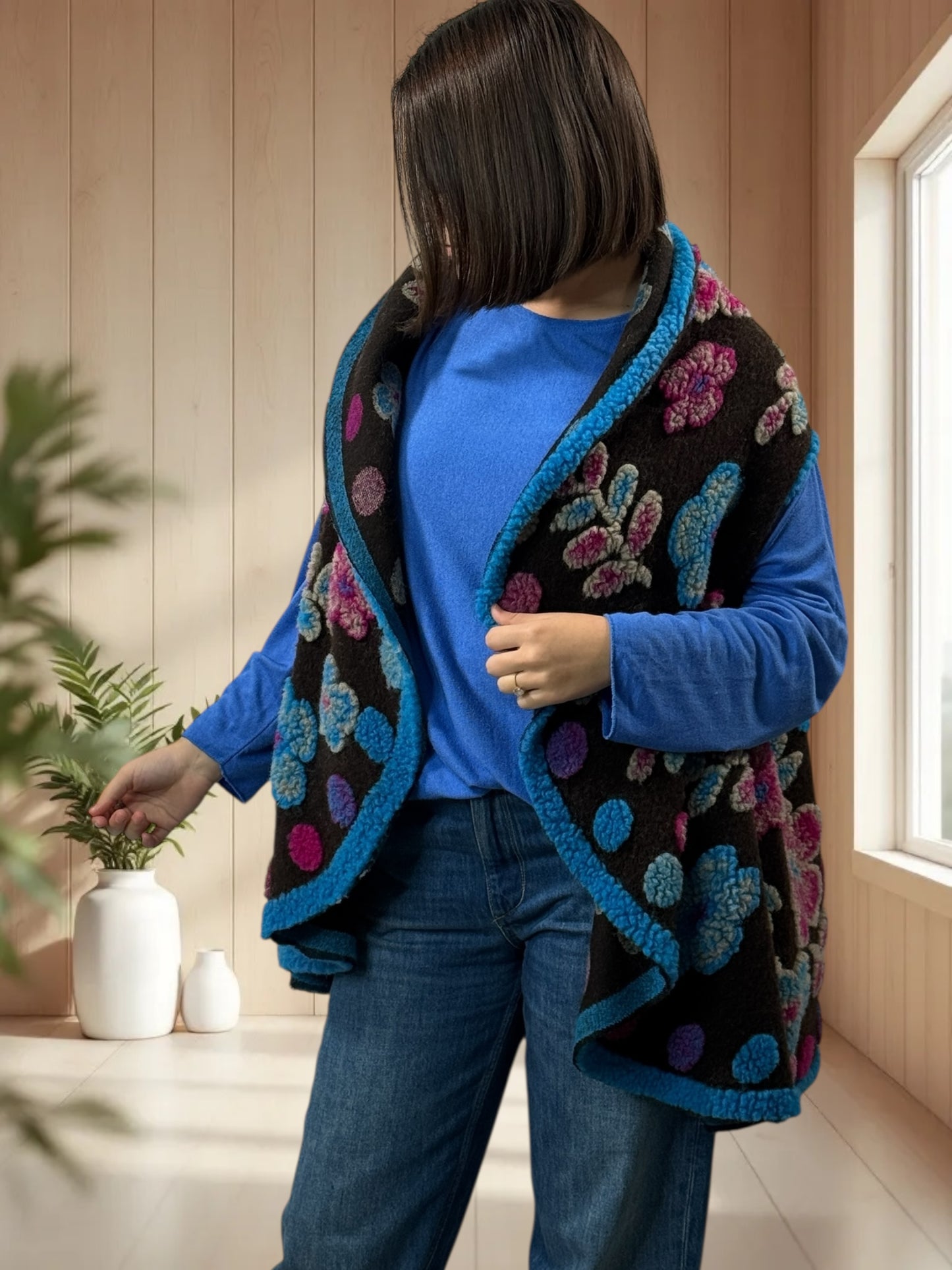 CHOCOLAT - GILET EN LAINE BOUILLIE JUSQU'A LA TAILLE 52