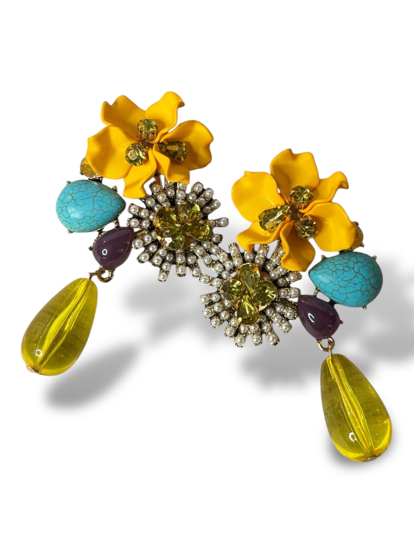 CHAMPAGNE - BOUCLES D'OREILLES FLEUR STRASS