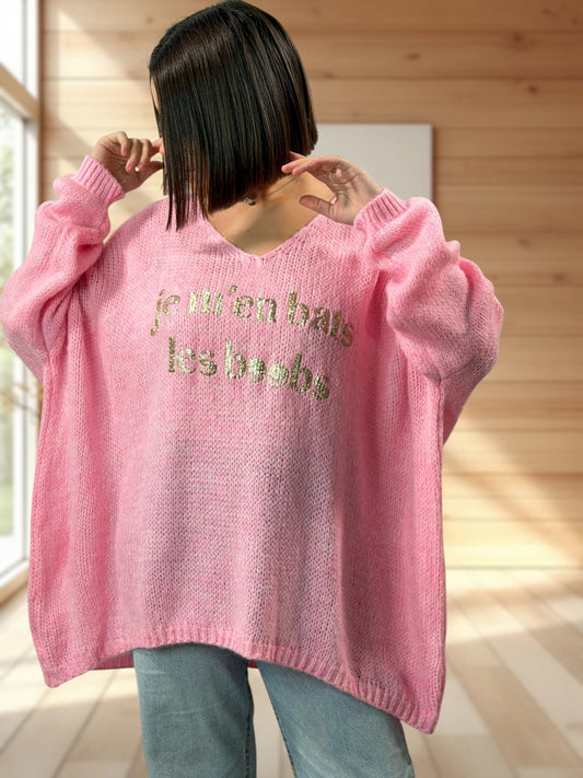 LUCIA - PULL OVERSIZE ROSE JUSQU'A LA TAILLE 54