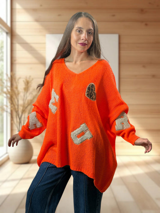 JAMES - PULL OVERSIZE ORANGE JUSQU'A LA TAILLE 56