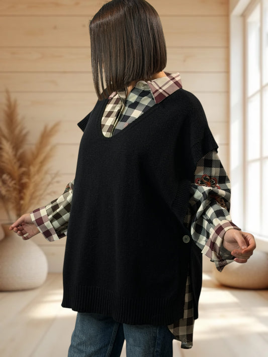 AURELIE - PULL NOIR SANS MANCHES JUSQU'A LA TAILLE 52