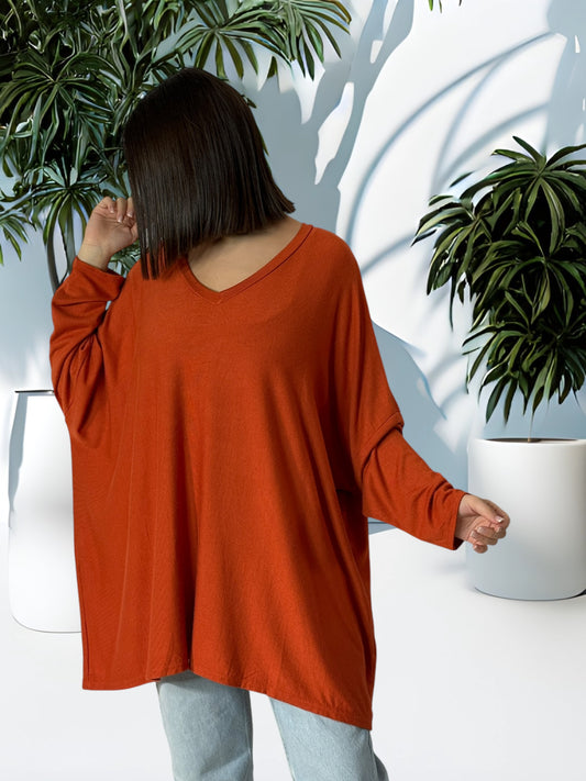 OSCAR - PULL OVERSIZE ROUX EN MAILLE FLUIDE JUSQU'A LA TAILLE 56