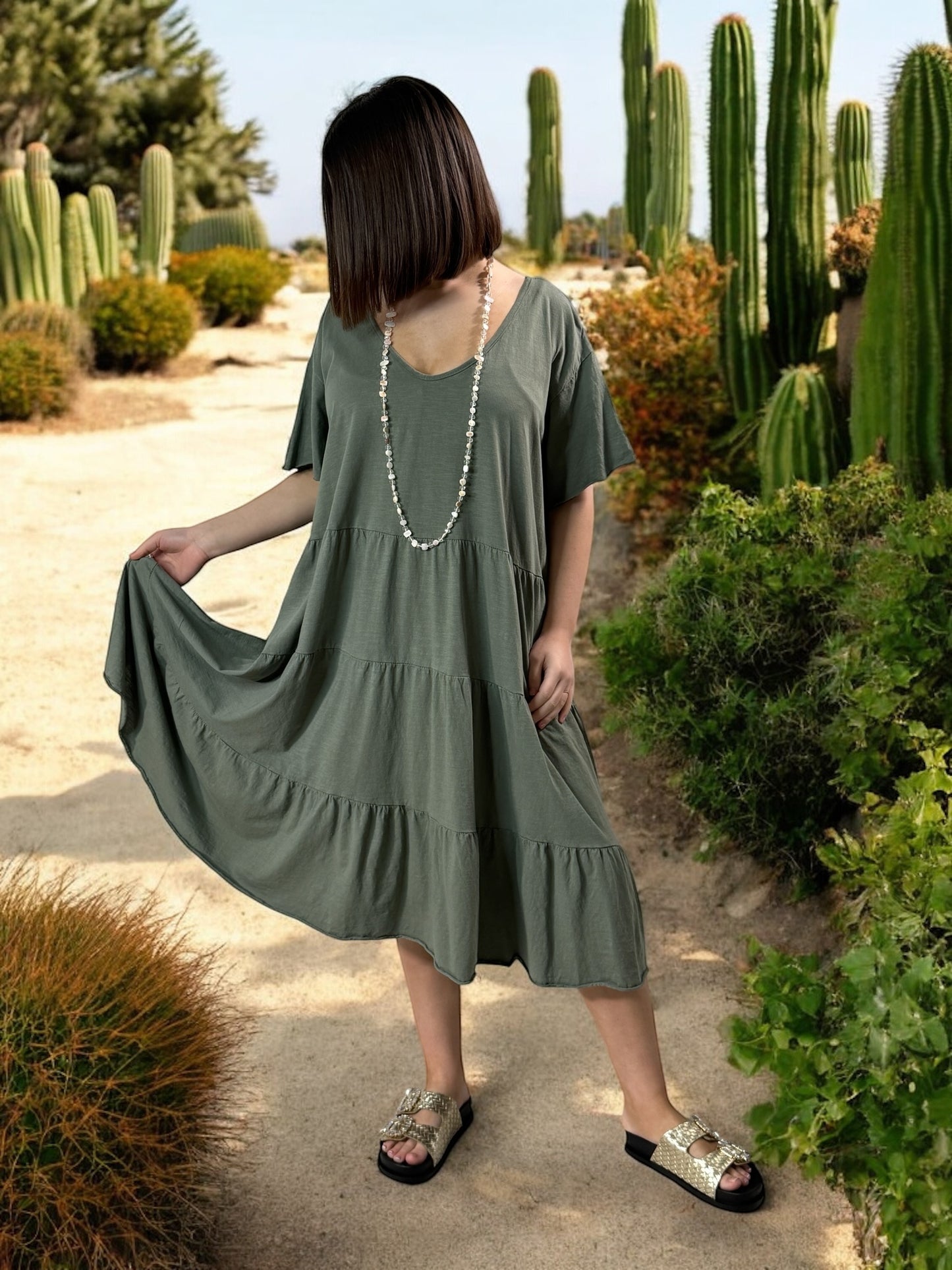 ELSA - ROBE KAKI OVERSIZE JUSQU'A LA TAILLE 56