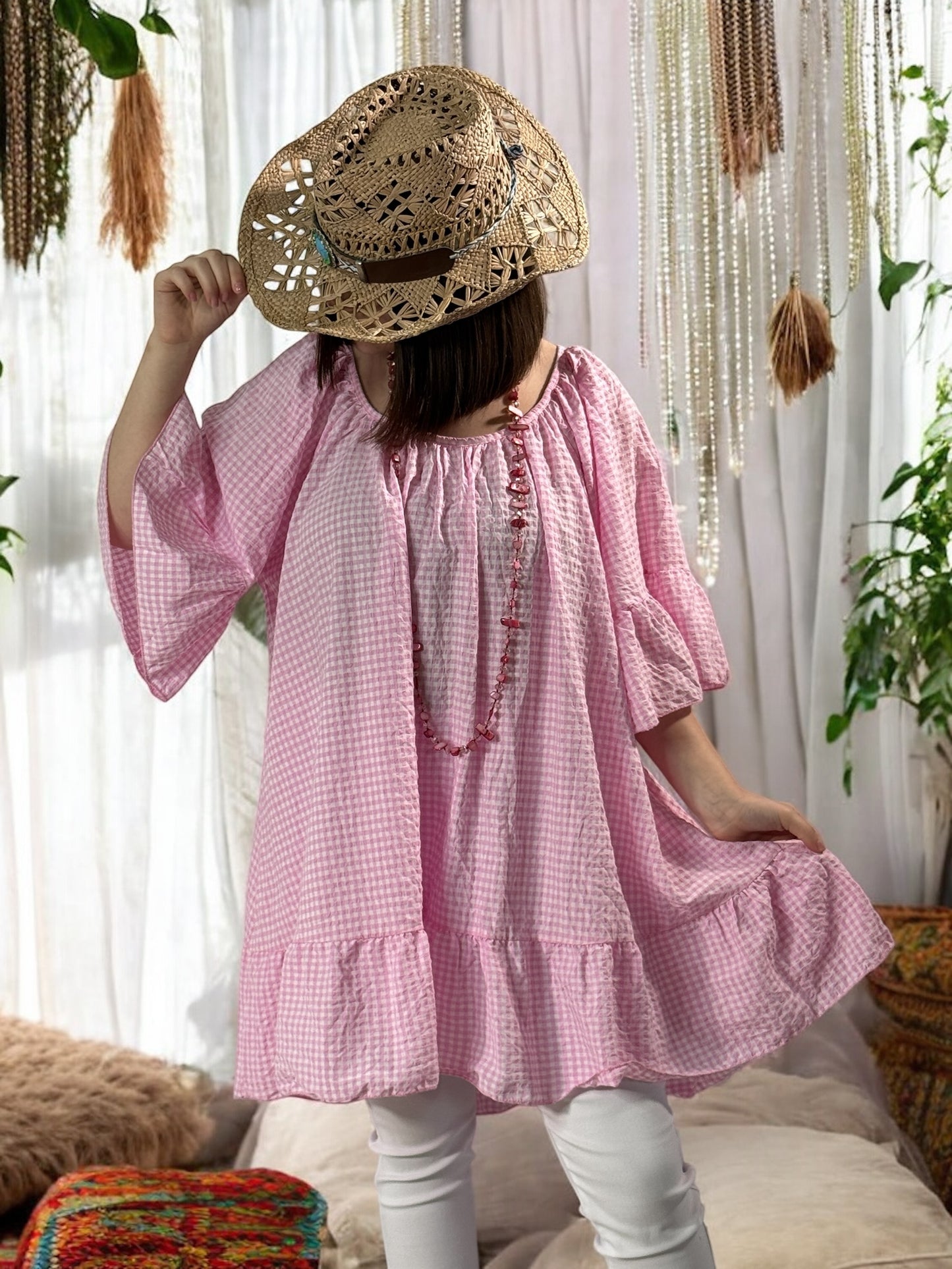 DEBORAH - TUNIQUE VICHY ROSE JUSQU'A LA TAILLE 54/56