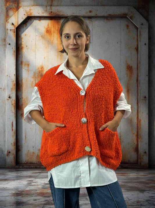 NICO - GILET ORANGE SANS MANCHES 2 POCHES JUSQU'A LA TAILLE 56