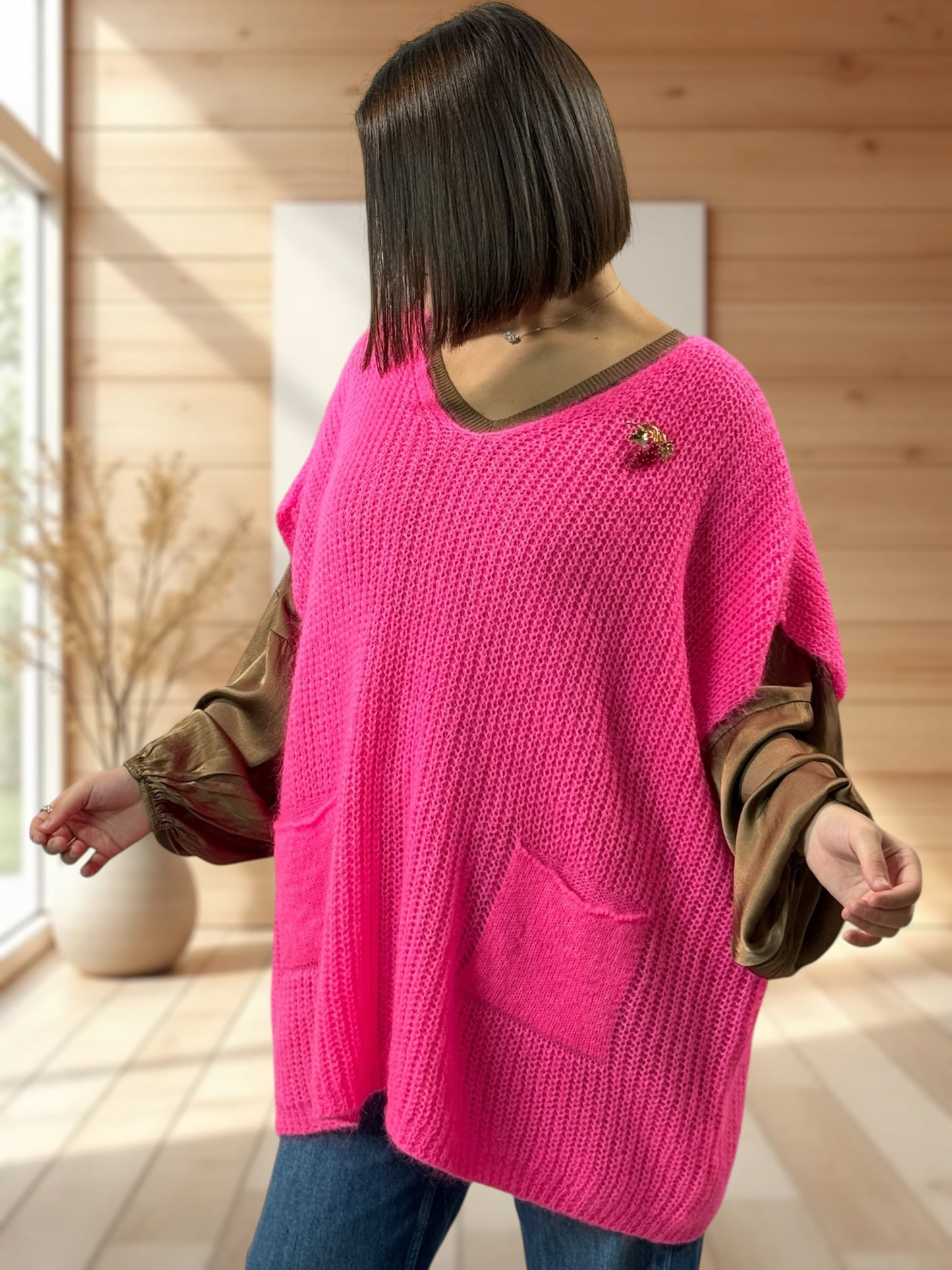 ENZO - PULL FUCHSIA OVERSIZE JUSQU'A LA TAILLE 56