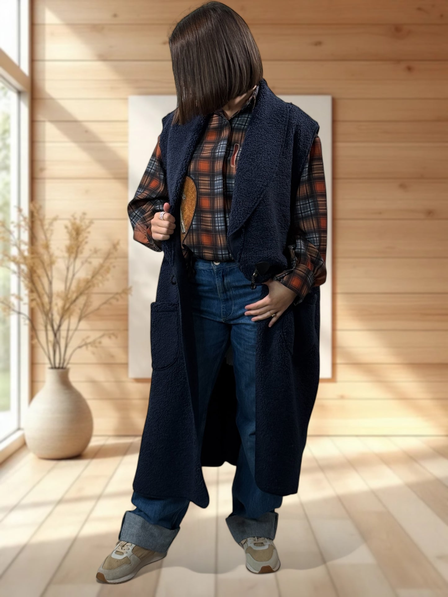 MAUD - GILET MARINE SANS MANCHES JUSQU'A LA TAILLE 54/56