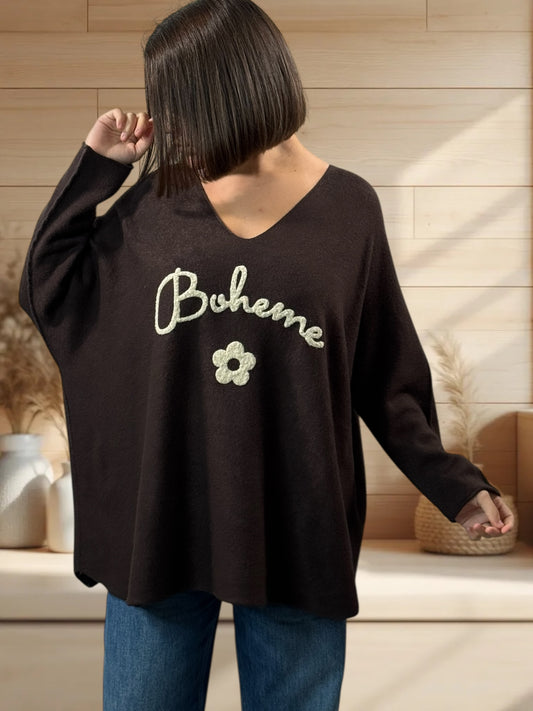 ORLANE - PULL OVERSIZE MARRON JUSQU'A LA TAILLE 54