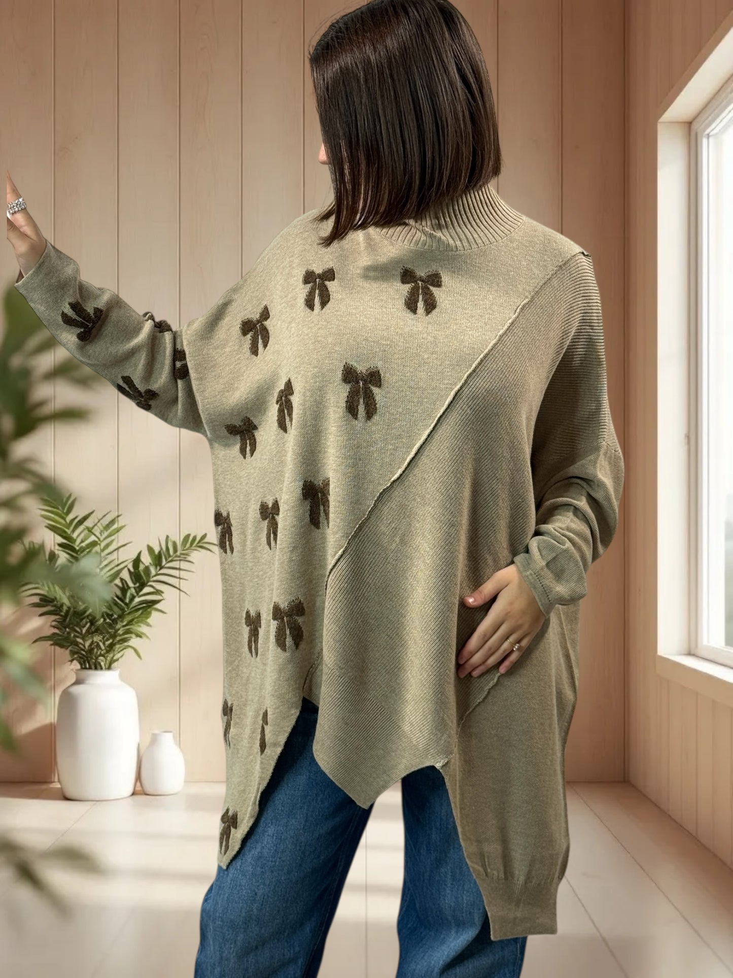 ANTONINO - PULL BEIGE OVERSIZE EN MAILLE JUSQU'A LA TAILLE 58