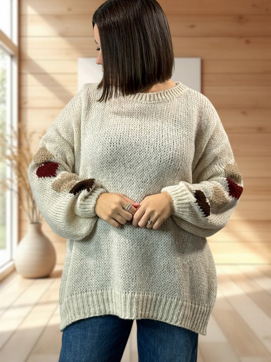 ETHAN - PULL OVERSIZE BEIGE JUSQU'A LA TAILLE 50