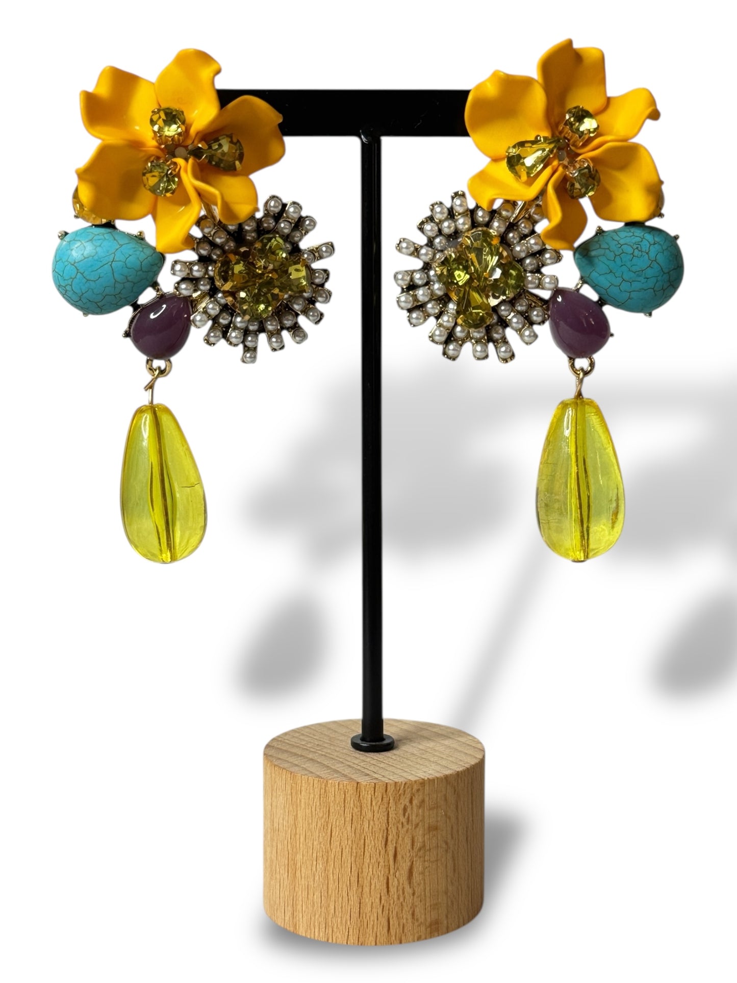 CHAMPAGNE - BOUCLES D'OREILLES FLEUR STRASS