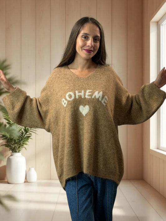 CLAUDIO - PULL CAMEL LOGO BOHEME JUSQU'A LA TAILLE 54/56