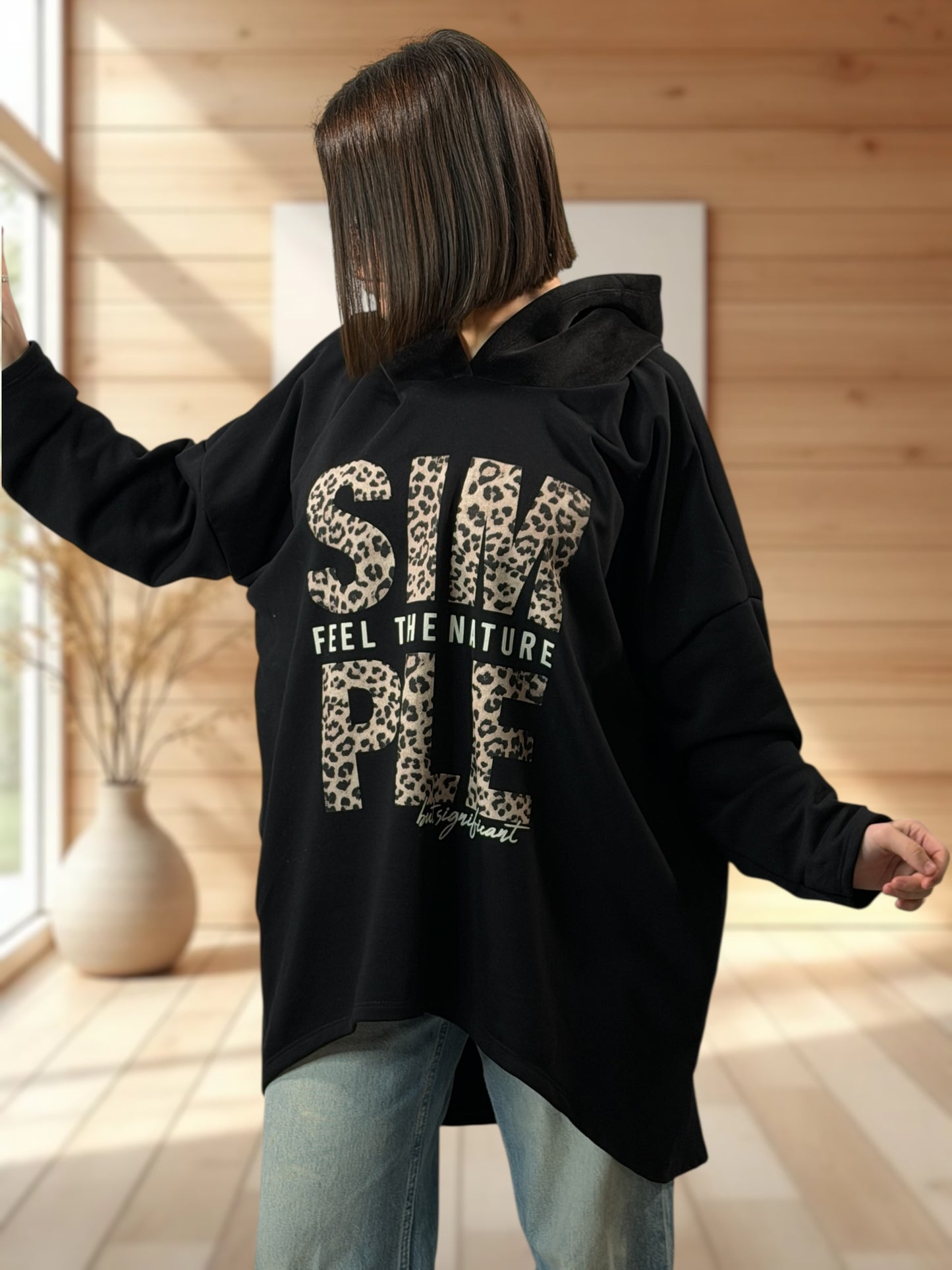 ELLIOT - SWEAT A CAPUCHE OVERSIZE NOIR JUSQU'A LA TAILLE 56