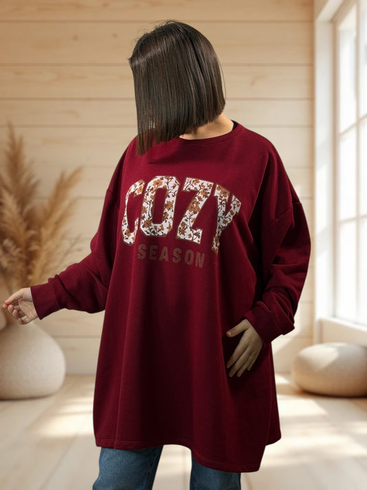 BERGAMOTE - SWEAT OVERSIZE BORDEAUX JUSQU'A LA TAILLE 56/58