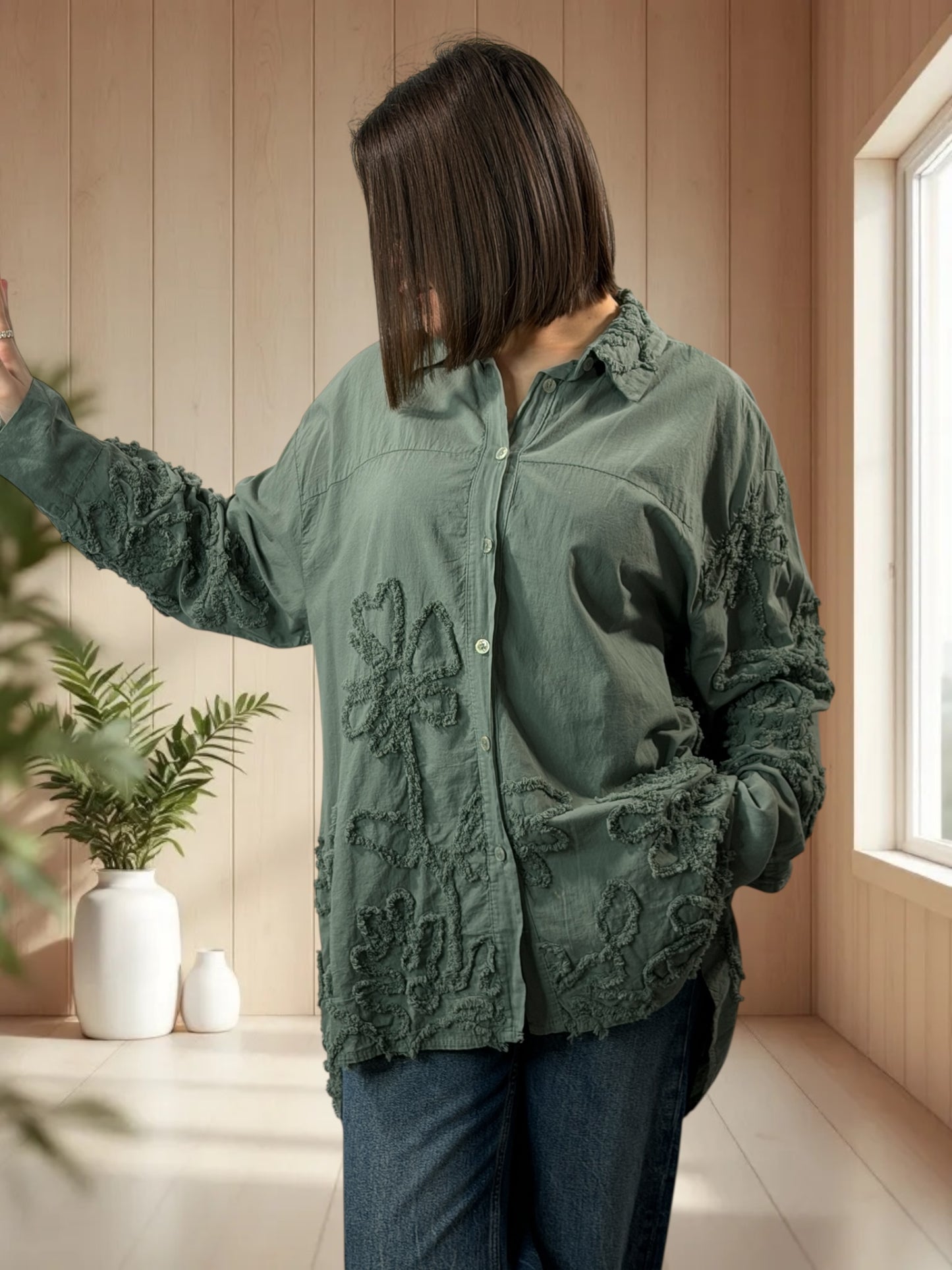 CAROLA - CHEMISE OVERSIZE KAKI JUSQU'A LA TAILLE 50/52