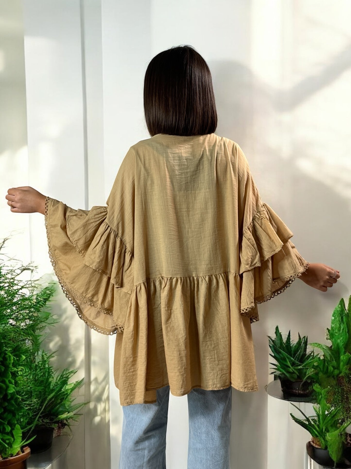 CORALINE - BLOUSE OVERSIZE CAMEL EN COTON JUSQU'A LA TAILLE 52/54