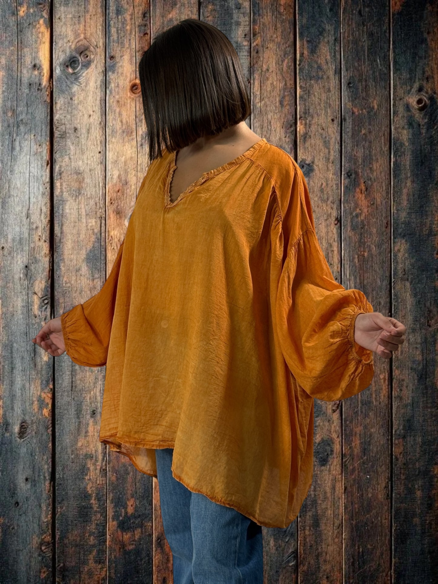 MARION - BLOUSE SAFRAN EN COTON OVERSIZE JUSQU'A LA TAILLE 56