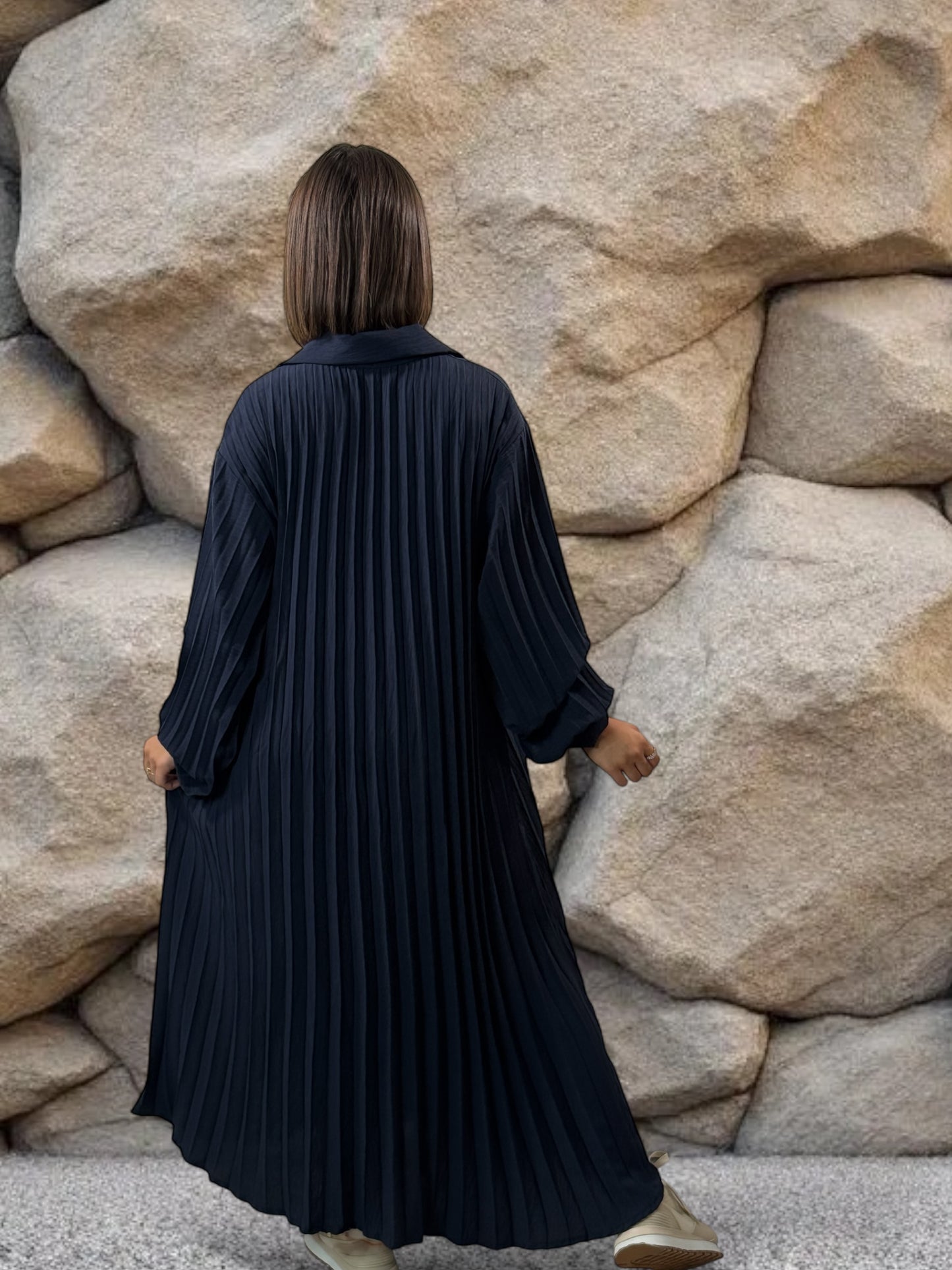 MAROUSSIA - ROBE MARINE PLIS SOLEIL JUSQU'A LA TAILLE 56