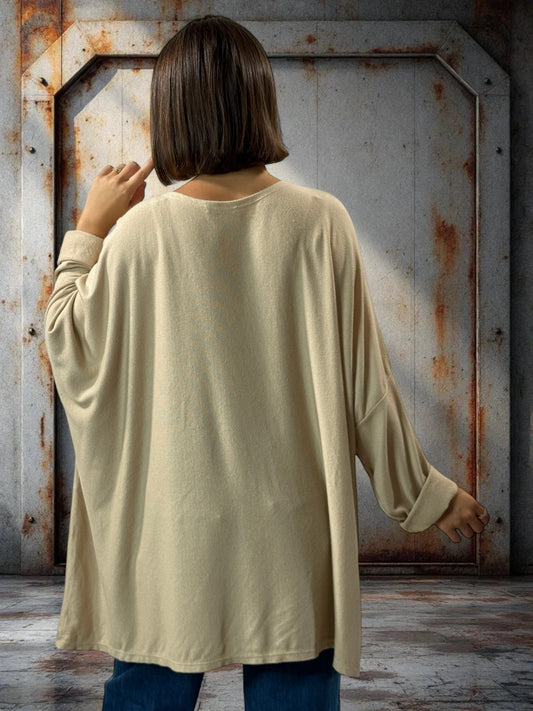 TIPHAINE - PULL BEIGE EN MAILLE BORDE DE DENTELLE JUSQU'A LA TAILLE 56