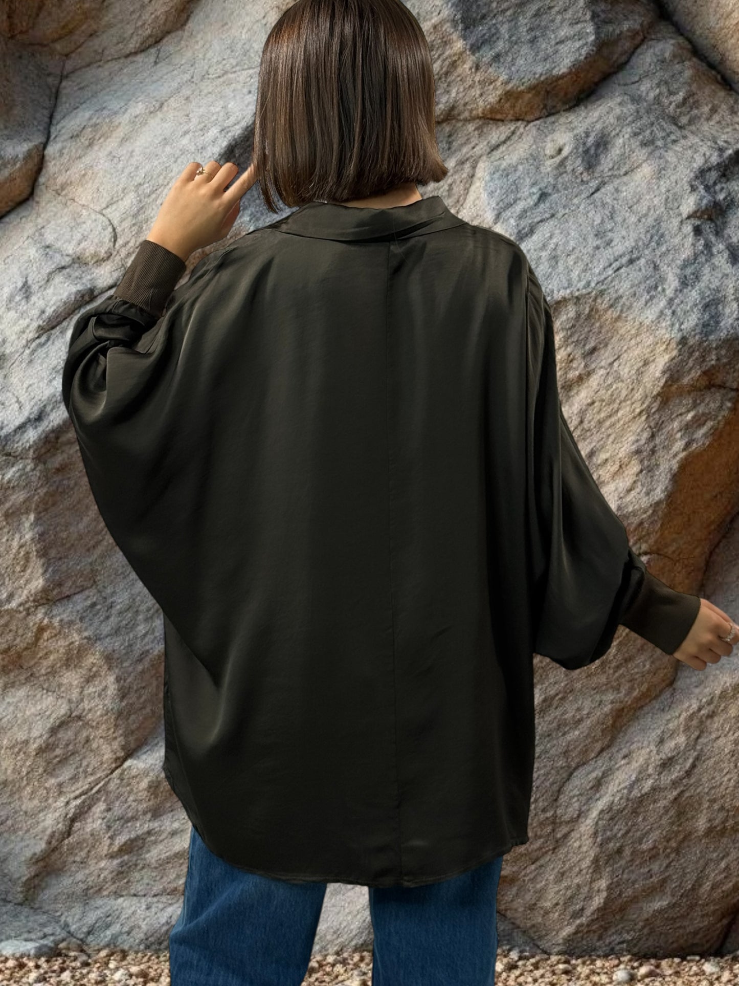 MONICA - TUNIQUE MARRON OVERSIZE ASPECT SOIE JUSQU'A LA TAILLE 56