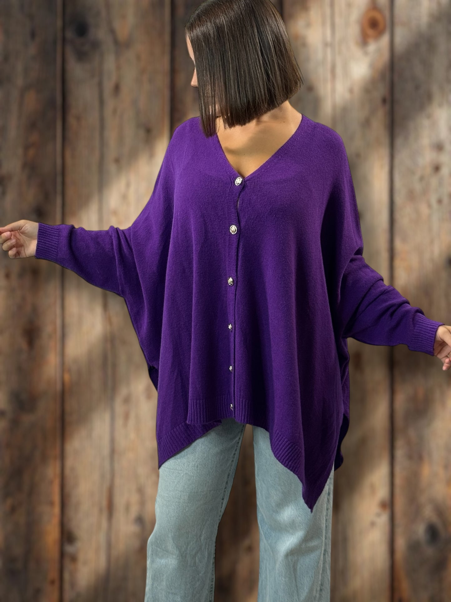 MATHILDE - GILET OVERSIZE VIOLET JUSQU'A LA TAILLE 56/58
