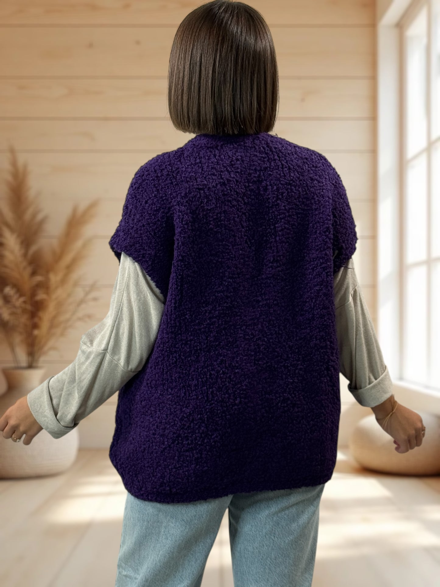 NICO - GILET VIOLET SANS MANCHES 2 POCHES JUSQU'A LA TAILLE 56