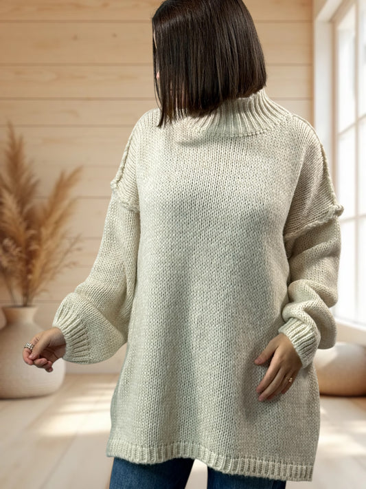 NATHY - PULL OVERSIZE BEIGE JUSQU'A LA TAILLE 54