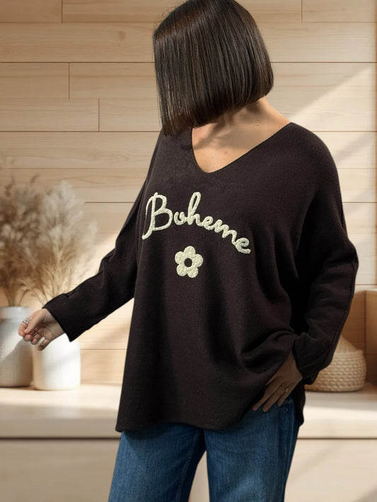 ORLANE - PULL OVERSIZE MARRON JUSQU'A LA TAILLE 54