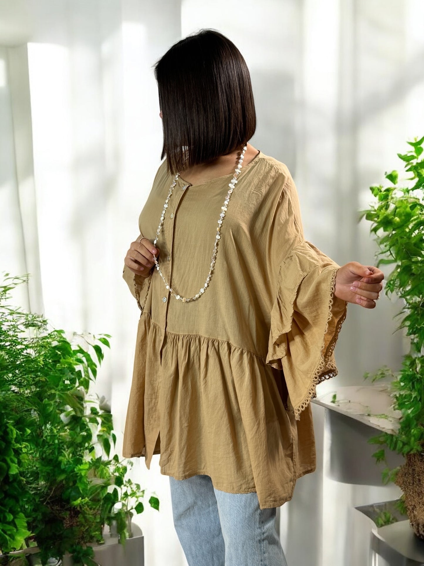 CORALINE - BLOUSE OVERSIZE CAMEL EN COTON JUSQU'A LA TAILLE 52/54