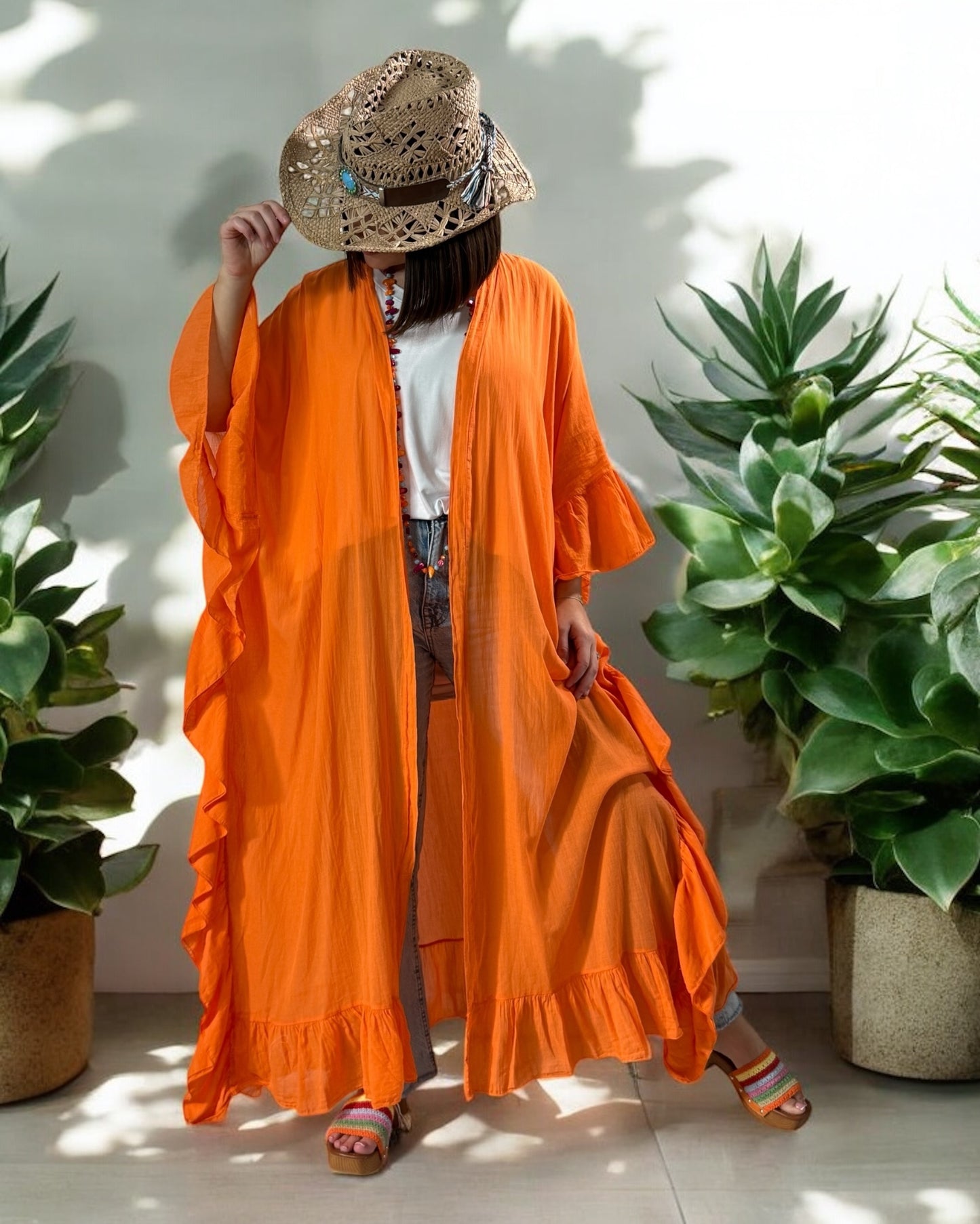 HAPINESS - KIMONO ORANGE OVERSIZE JUSQU'A LA TAILLE 60