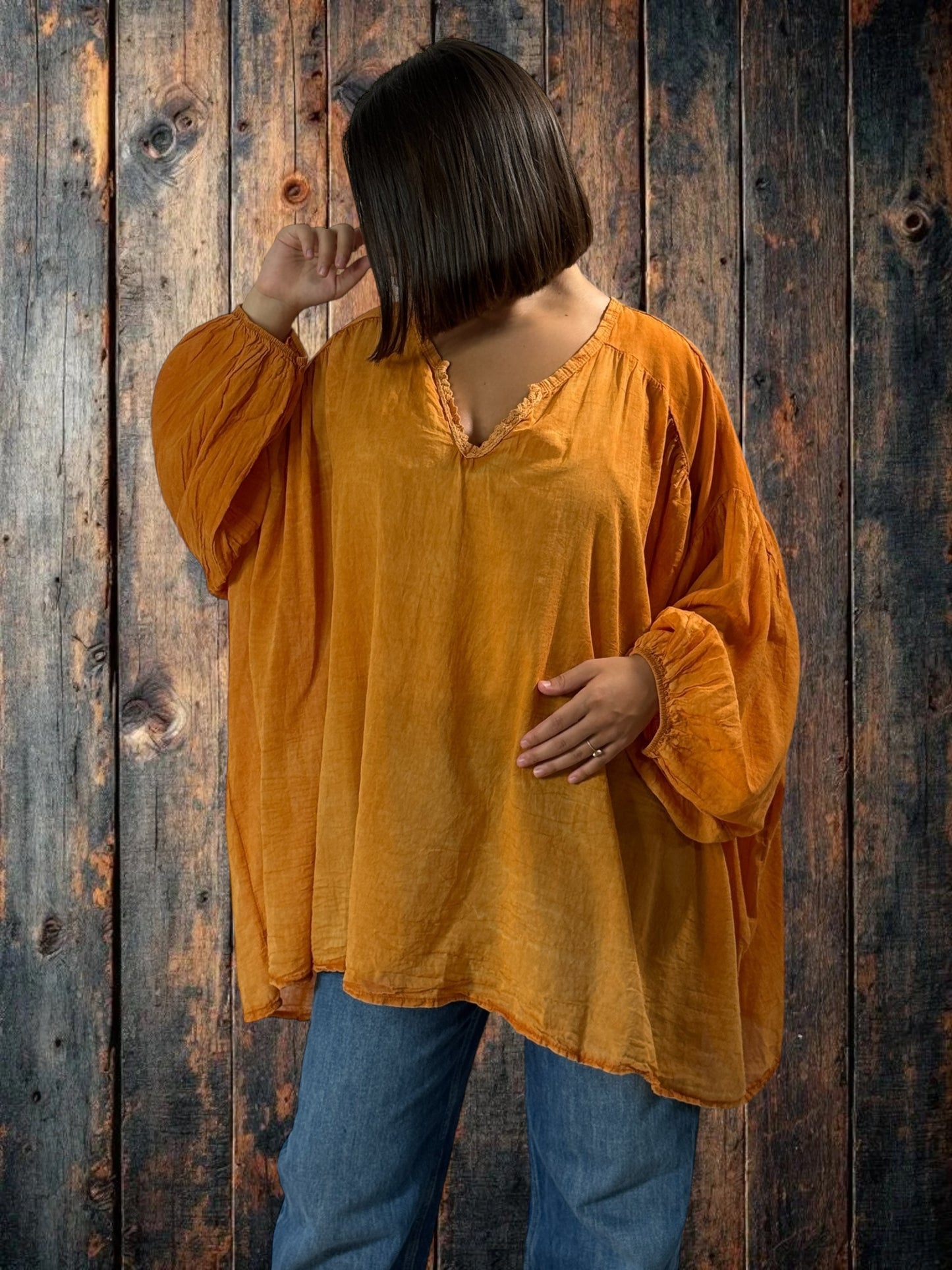 MARION - BLOUSE SAFRAN EN COTON OVERSIZE JUSQU'A LA TAILLE 56