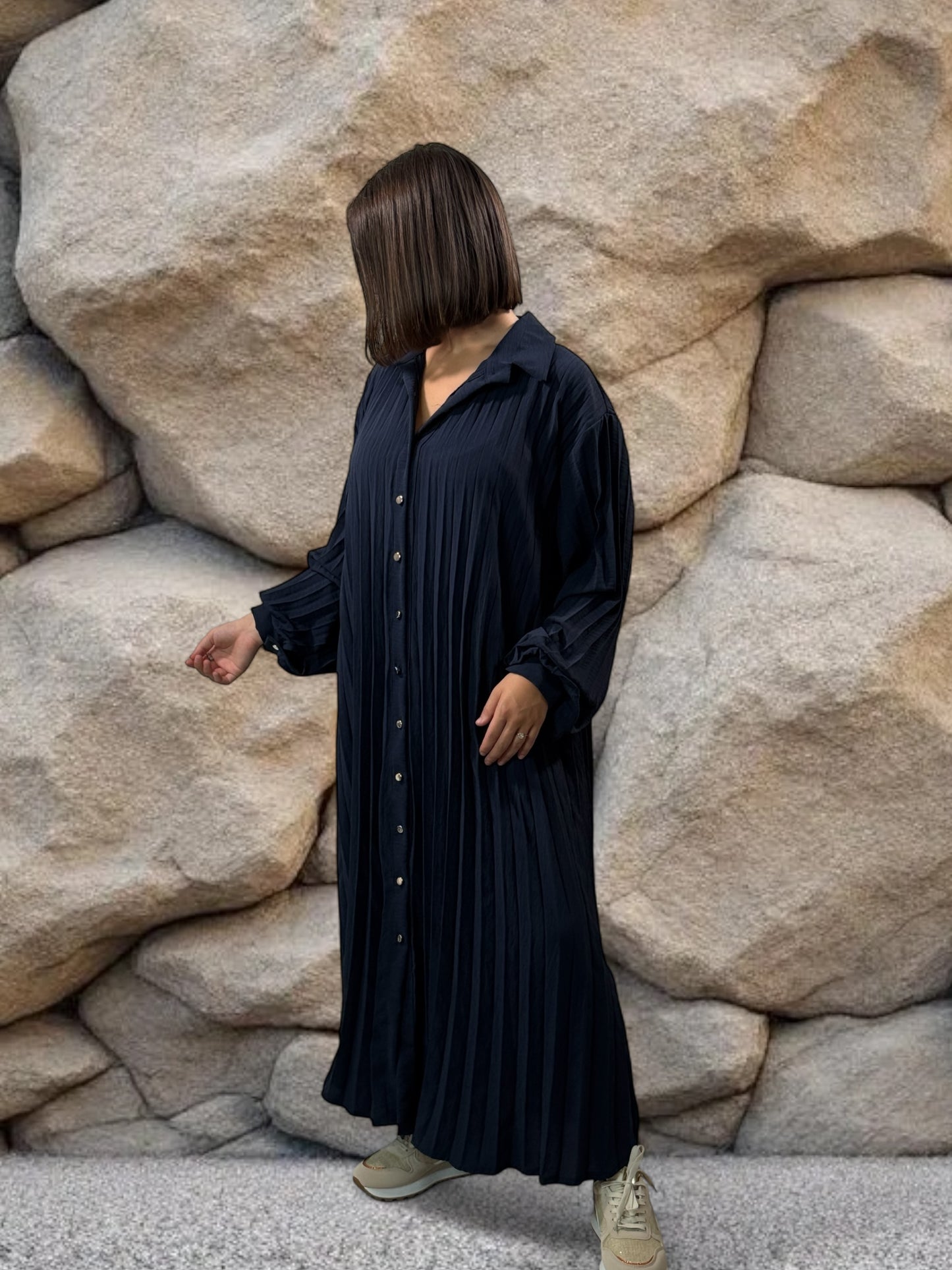 MAROUSSIA - ROBE MARINE PLIS SOLEIL JUSQU'A LA TAILLE 56