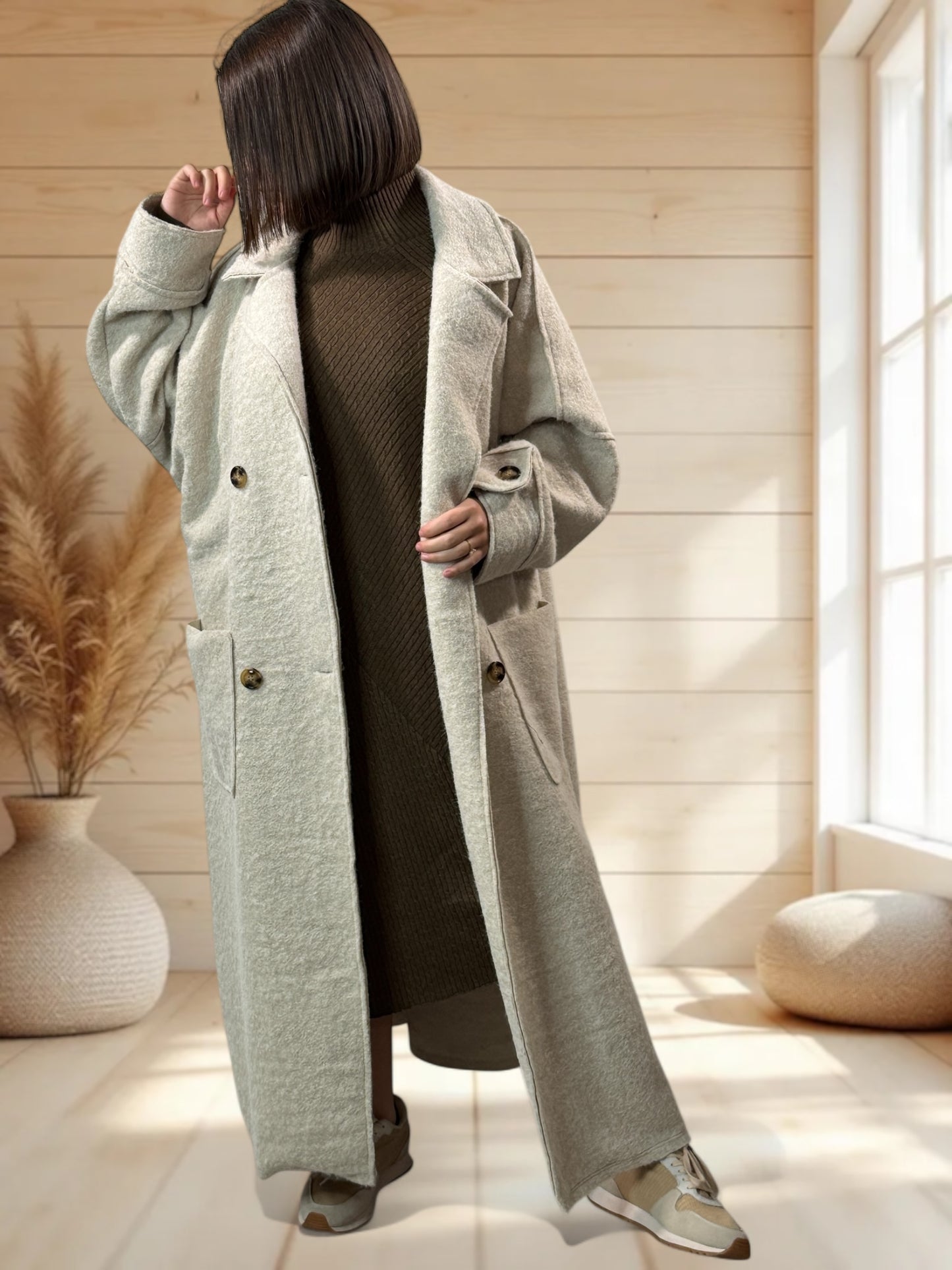 ROBERTO - LONG MANTEAU BEIGE JUSQU'A LA TAILLE 50/52