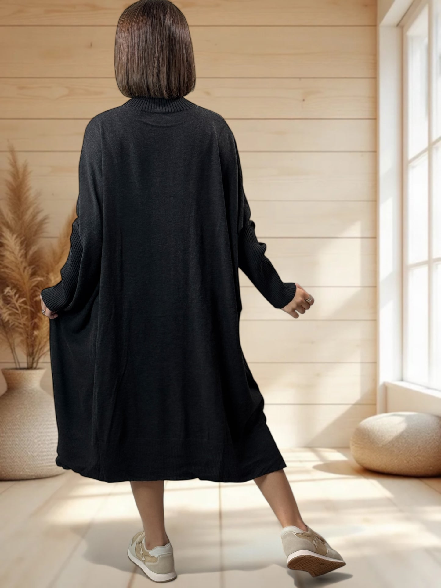 MARISOL - ROBE ANTHRACITE OVERSIZE EN MAILLE JUSQU'A LA TAILLE 56