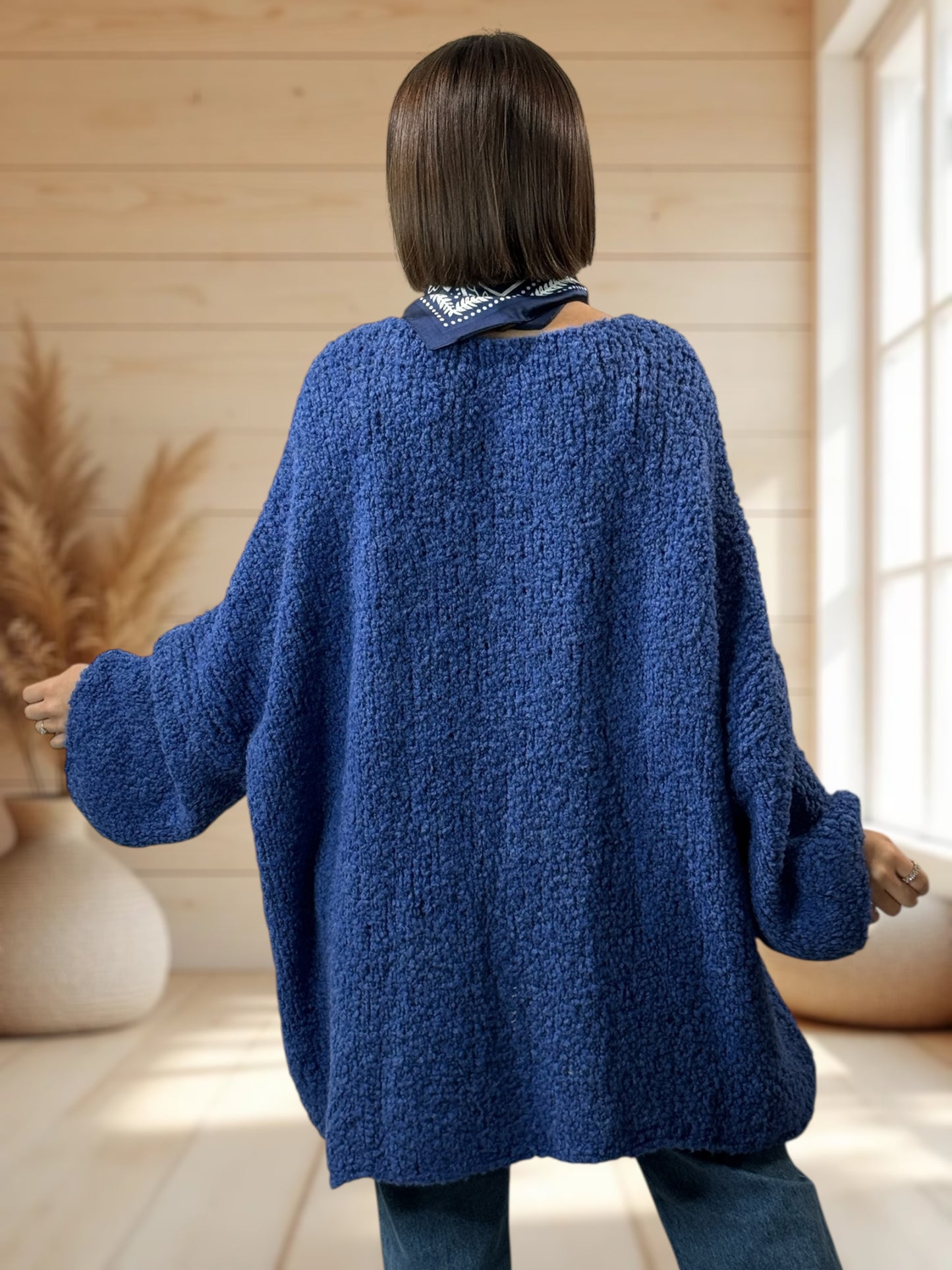 LAETITIA - PULL BLEU OVERSIZE JUSQU'A LA TAILLE 58