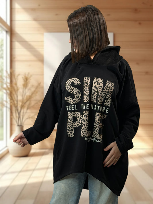 ELLIOT - SWEAT A CAPUCHE OVERSIZE NOIR JUSQU'A LA TAILLE 56