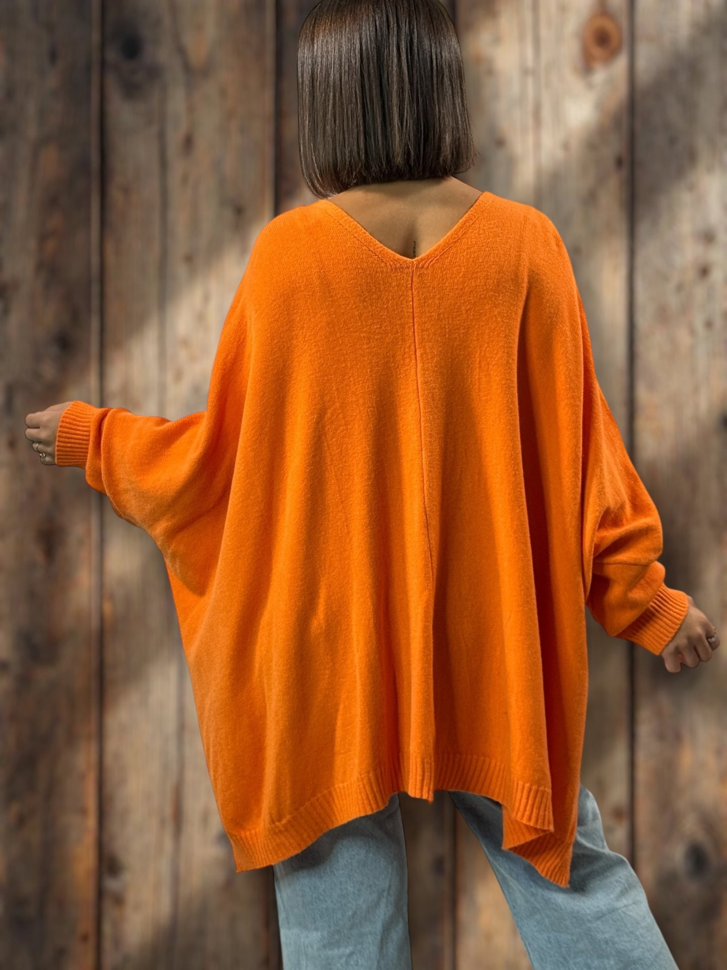 MATHILDE - GILET OVERSIZE ORANGE JUSQU'A LA TAILLE 56/58