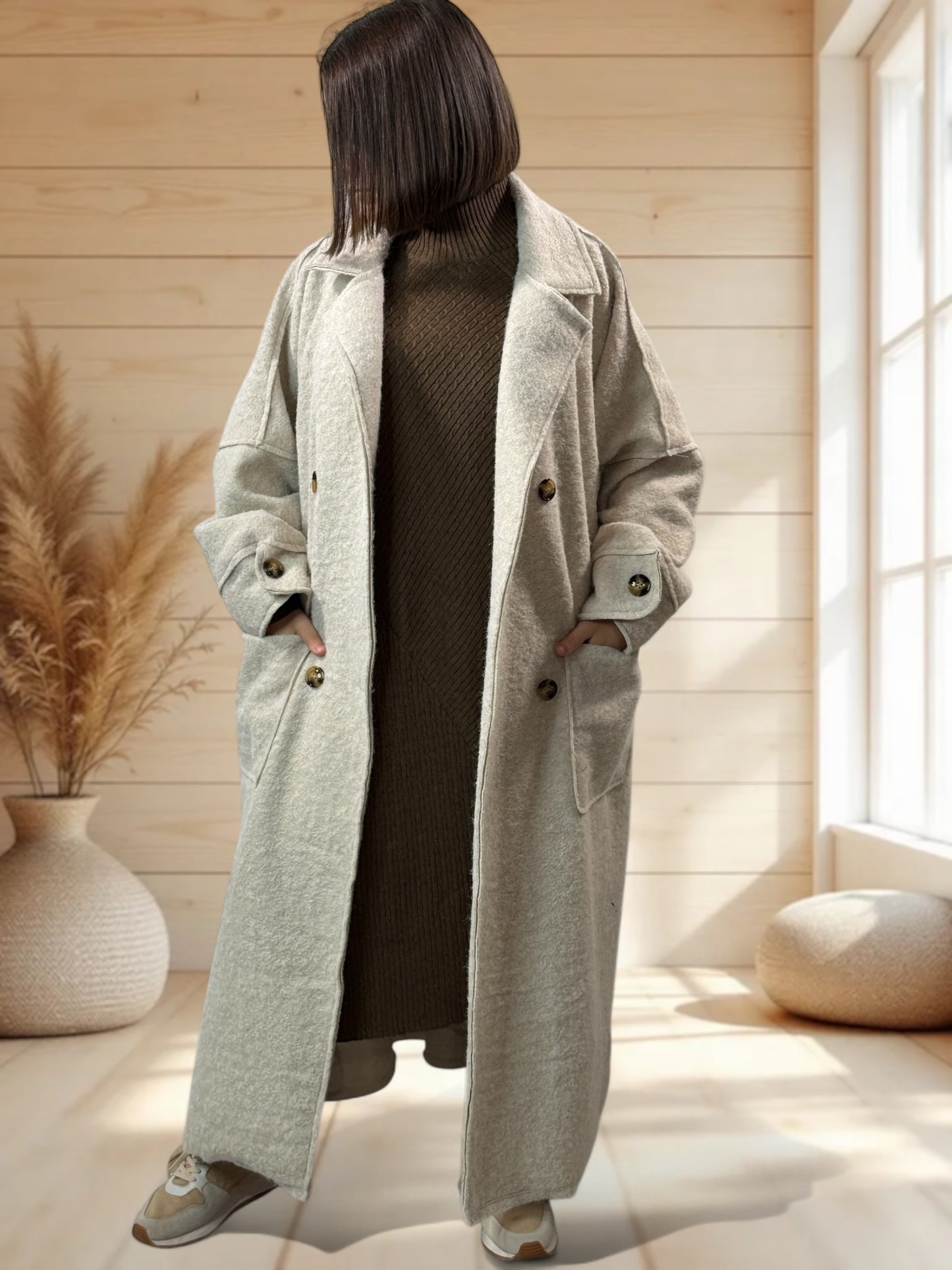 ROBERTO - LONG MANTEAU BEIGE JUSQU'A LA TAILLE 50/52
