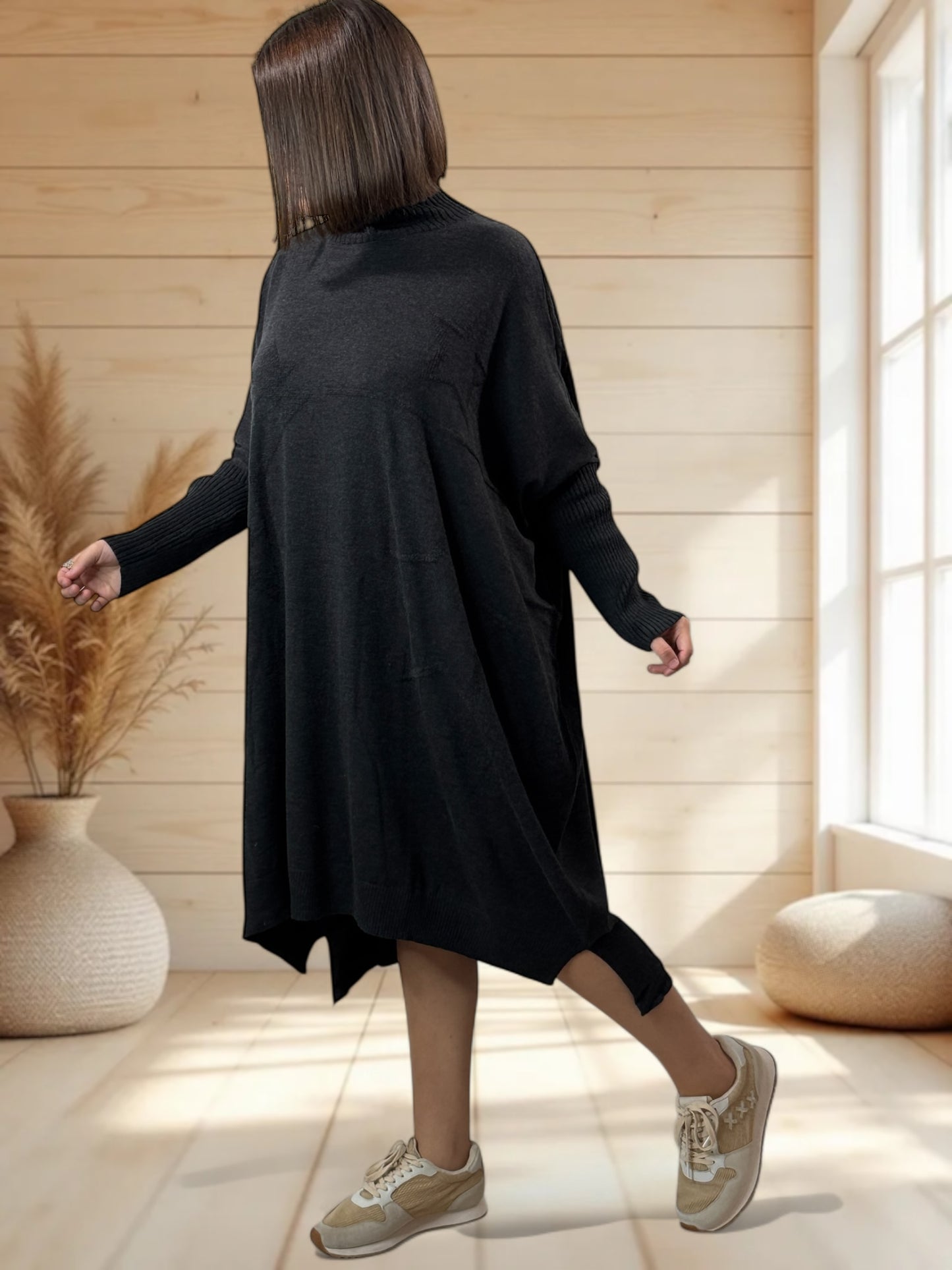 MARISOL - ROBE ANTHRACITE OVERSIZE EN MAILLE JUSQU'A LA TAILLE 56