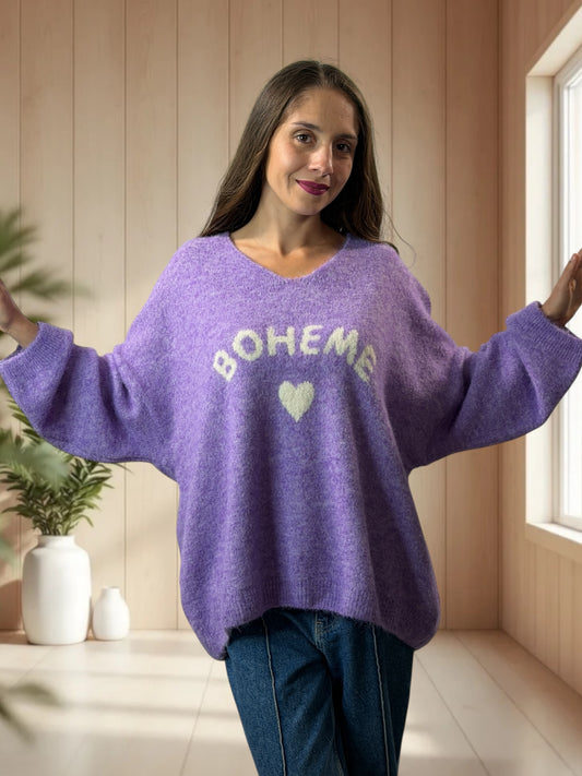 CLAUDIO - PULL LILAS LOGO BOHEME JUSQU'A LA TAILLE 54/56