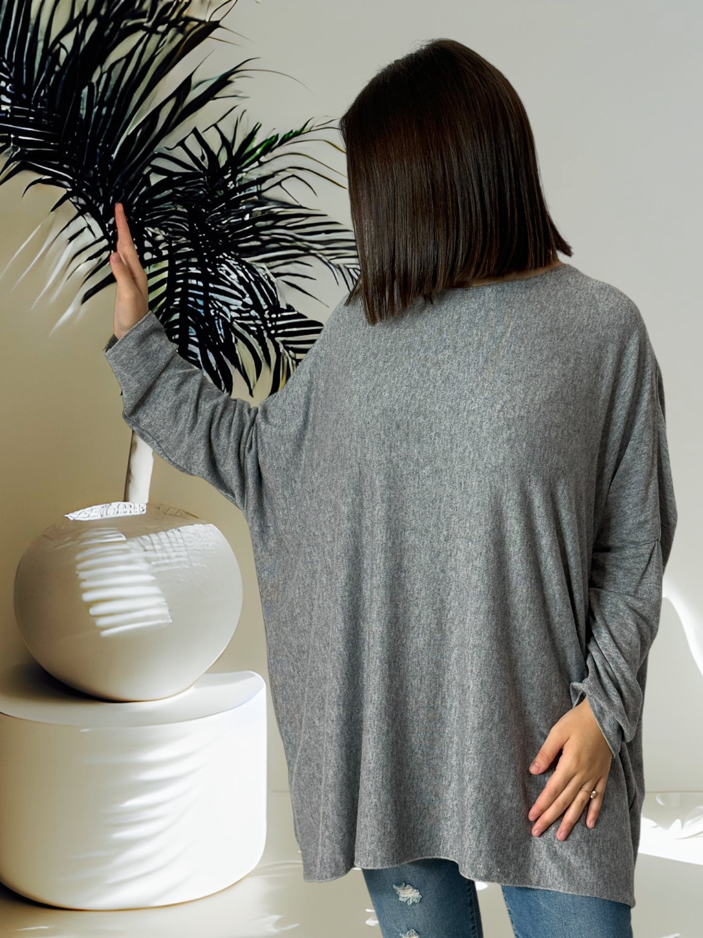 CAPRIO - PULL GRIS EN MAILLE FLUIDE JUSQU'A LA TAILLE 54